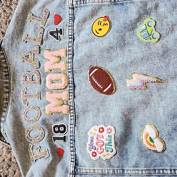 Denim Jacket for Football Mom with Football-Inspired Appliqués - Picture 9 of 16